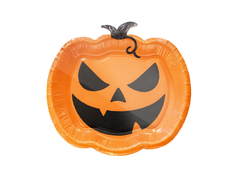 Prato de papel em forma de abóbora de Halloween.