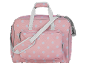 Mala de viagem rosa com bolinhas brancas e alça de ombro