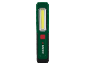 Lanterna de trabalho LED verde com botão de energia vermelho.