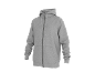 Hoodie cinzento masculino com fecho, capuz e bolsos.