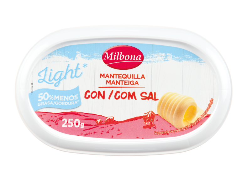 Manteiga leve com sal, 50% menos gordura, 250g