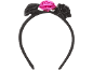 Bandolete preta com três rosas decorativas, uma fúcsia e duas pretas.