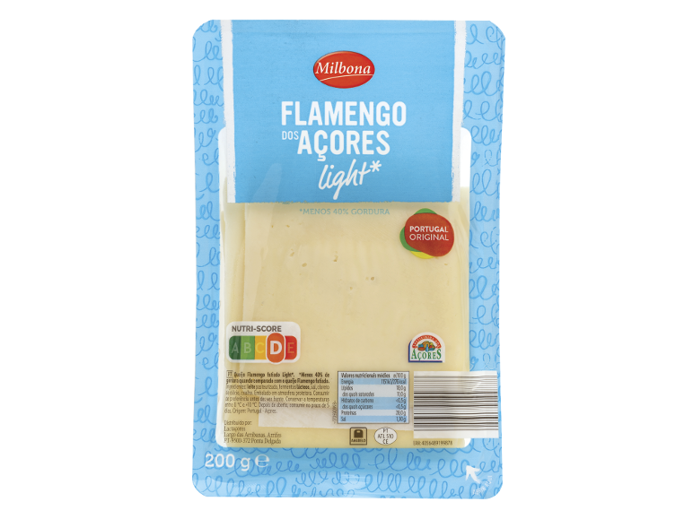 Queijo Milbona Flamengo dos Açores light, 200g, com Nutri-Score D.