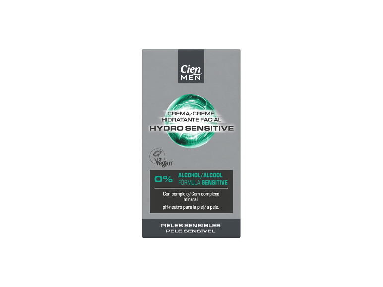 Creme facial hidratante masculino para pele sensível, sem álcool.