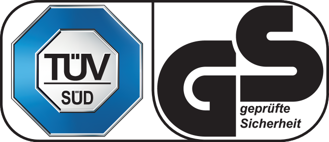 Selo TÜV SÜD e GS geprüfte Sicherheit.