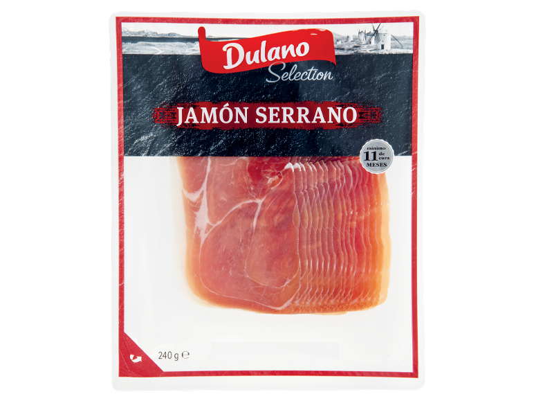 Dulano Selection Jamón Serrano, 240g, curado por um mínimo de 11 meses.