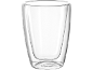 Copo de vidro transparente de parede dupla.