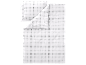 Roupa de cama com padrão xadrez em branco e cinzento.