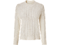Camisola creme com padrões de tranças e losangos.