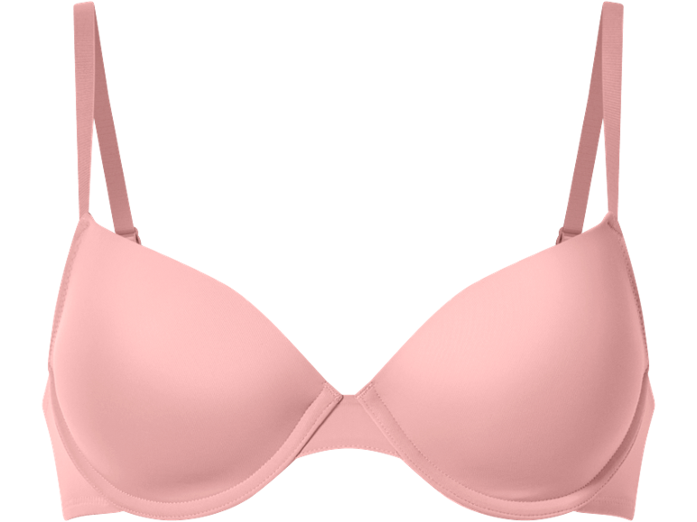 Sutiã feminino rosa com copas almofadadas e alças ajustáveis.