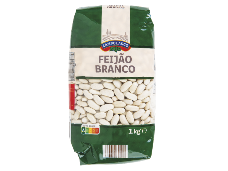 Embalagem de 1 kg de feijão branco com Nutri-Score A.