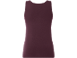 Top básico de alças vermelho vinho para mulher, vista traseira.