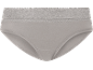 Cueca cinzenta clara com faixa de renda branca na cintura.