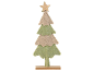 Árvore de Natal decorativa de feltro com uma estrela de madeira no topo.