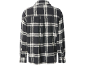 Camisa xadrez preta e branca masculina, vista traseira.