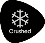 Selo preto com um floco de neve e o texto 'Crushed'.