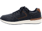 Sapatilha desportiva masculina azul-escura com atacadores e detalhes castanhos.