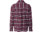 Camisa xadrez de manga comprida cor de vinho com detalhes em branco e azul