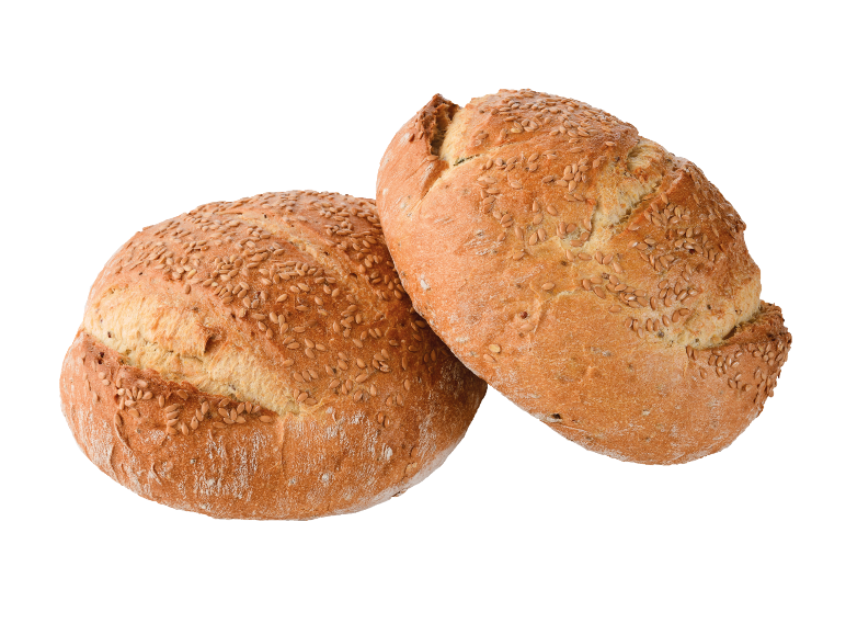 Dois pães redondos polvilhados com sésamo.