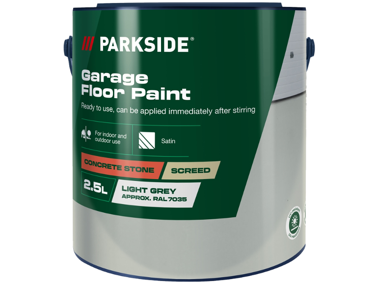 Lata de 2,5L de tinta cinzenta clara para chão de garagem, para betão e betonilha, para uso interior e exterior.