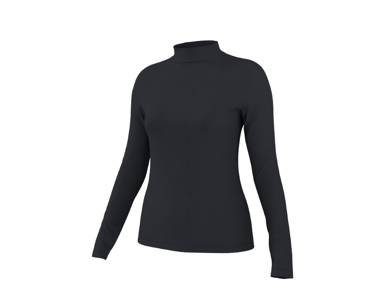 Camisola de gola alta de manga comprida para mulher, em preto.