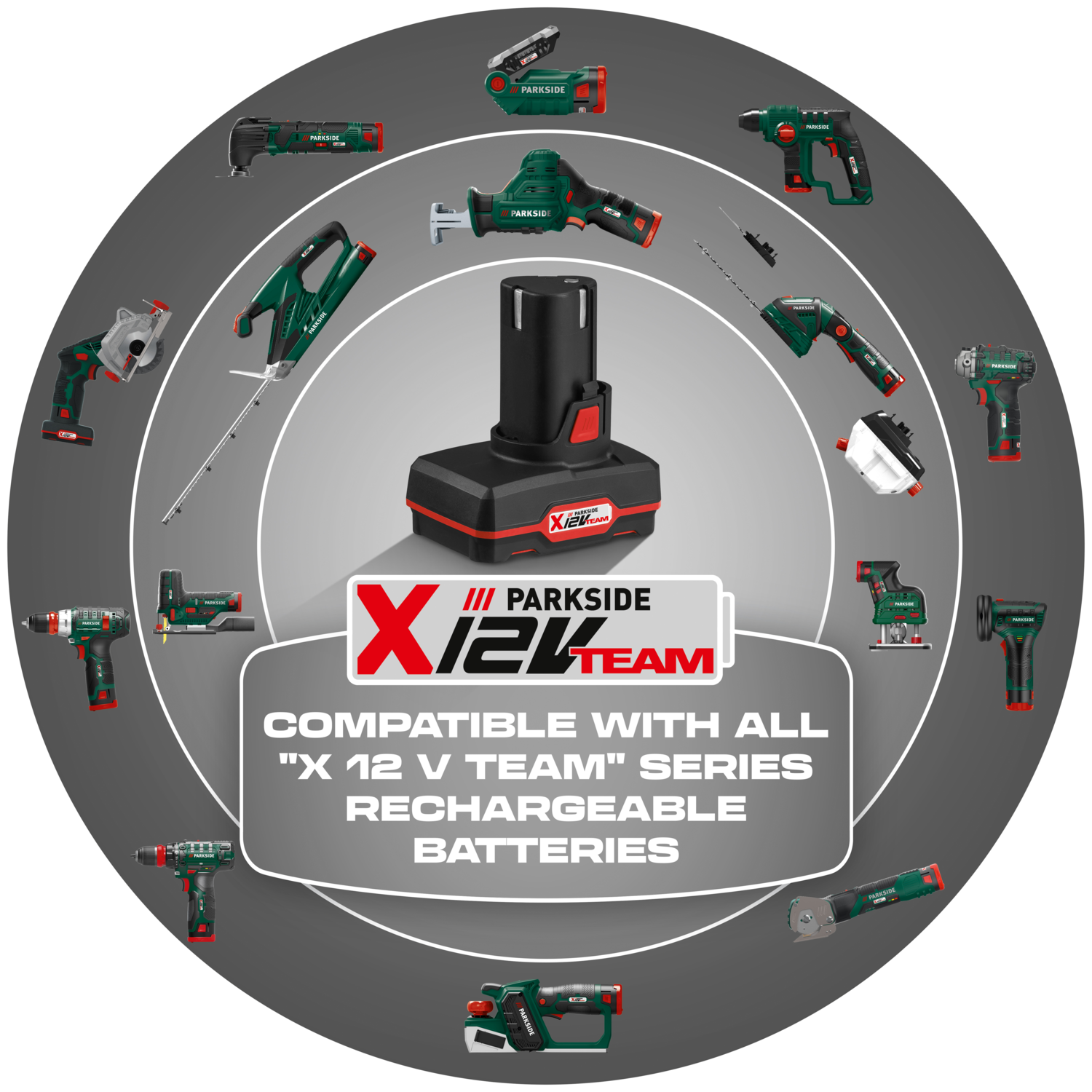 X 12 V TEAM compatível com todas as baterias recarregáveis da série X 12 V TEAM