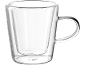 Caneca de vidro de parede dupla com pega