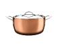 Panela de cobre com tampa de vidro e pegas metálicas