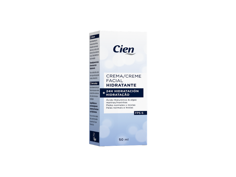 Creme facial hidratante com ácido hialurónico e algas marinhas, para peles normais e mistas, FPS 6.