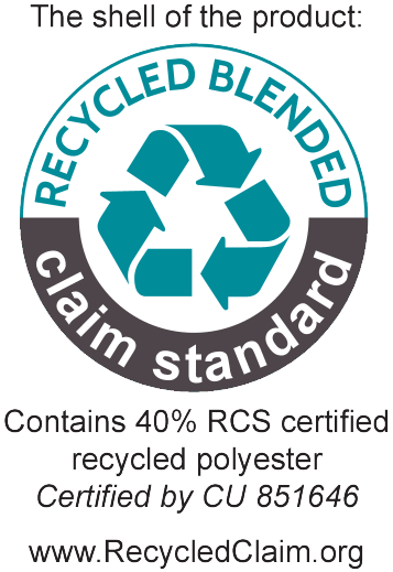 Etiqueta Recycled Blended Claim Standard: 40% poliéster reciclado certificado RCS.