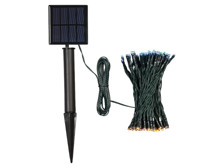 Grinalda de luzes solares LED multicoloridas com painel solar.