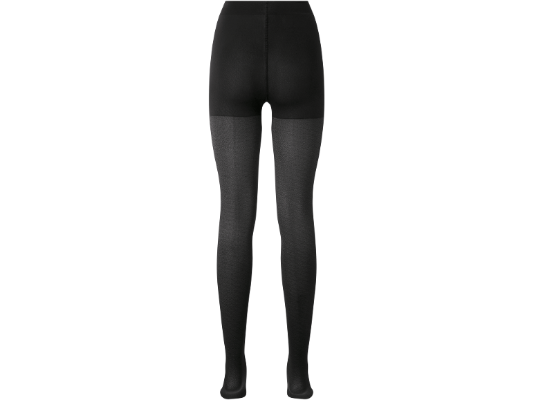 Collants pretos femininos, vistos por trás.