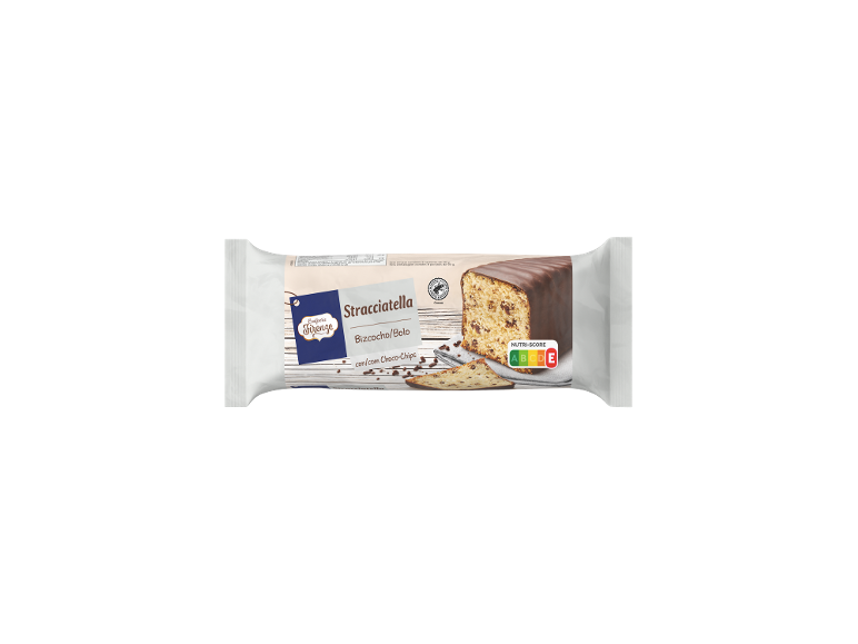 Embalagem de bolo de stracciatella com pepitas de chocolate, com Nutri-Score.