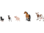Figuras de animais de quinta: cão, cabra, porco, cavalo e vaca.