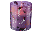 Suporte de vela roxo de Halloween com esqueletos, aranhas e teias de aranha.