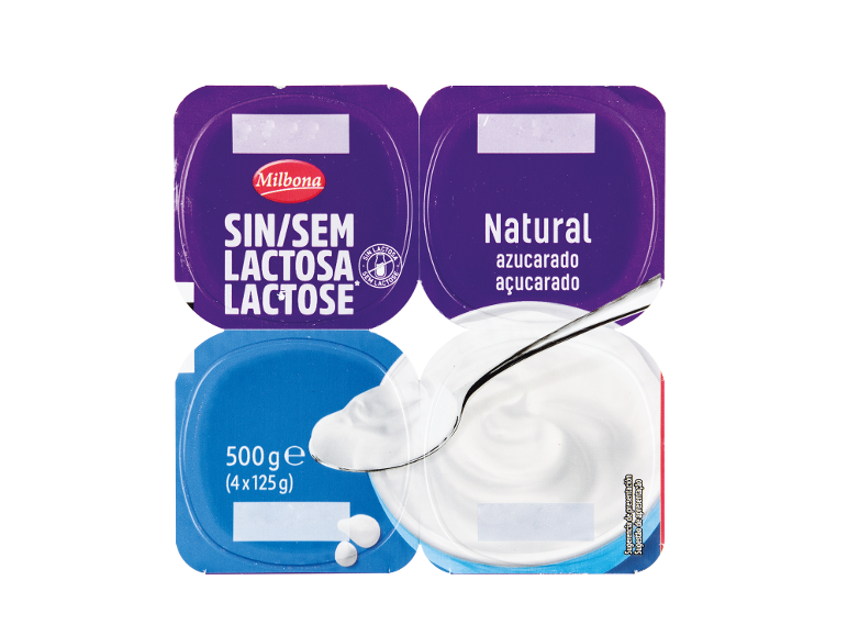 Iogurte natural sem lactose em embalagem de quatro, 500 g (4x125 g).