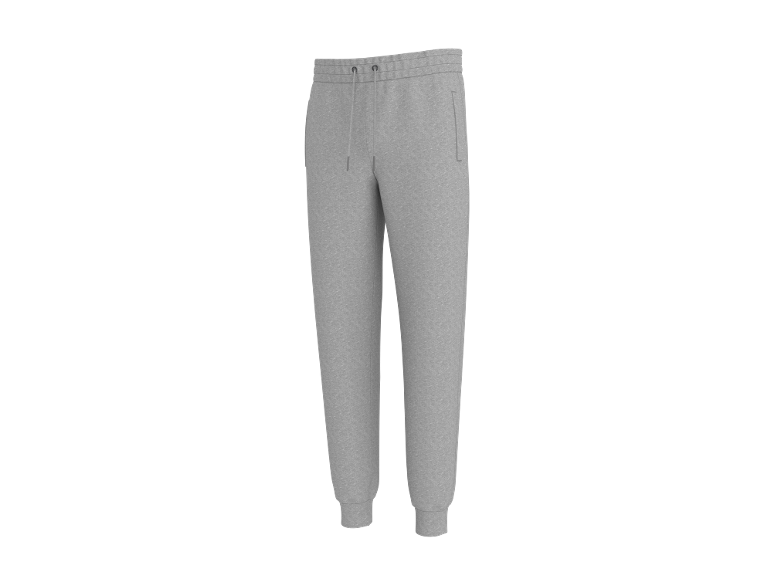 Calças de fato de treino cinzentas com cordão na cintura e bolsos laterais.