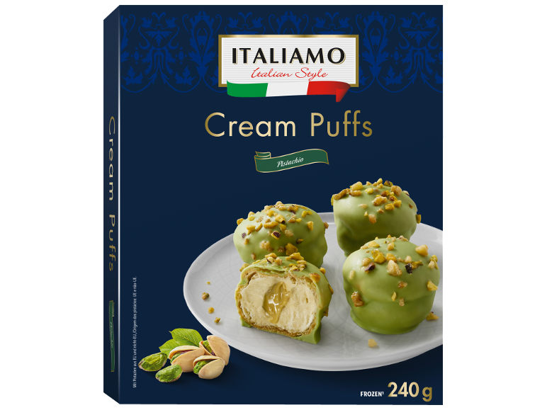 Profiteroles de creme de pistácio, congelados, 240 g.