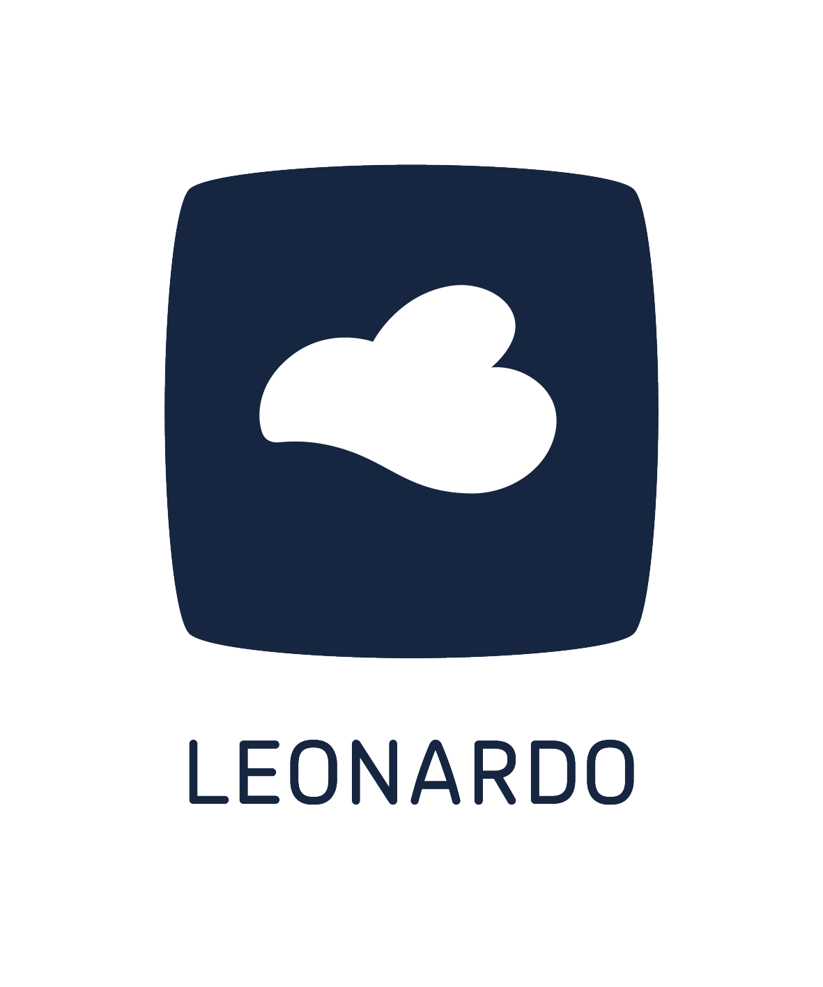 Selo com uma nuvem branca em fundo azul escuro e o texto 'LEONARDO' abaixo.
