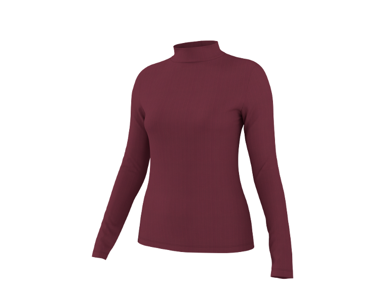 Camisola de gola alta bordô de manga comprida para mulher.