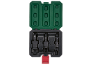Conjunto de adaptadores para chaves de impacto de 12,5 mm, 10 mm e 6,3 mm em estojo aberto.