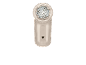 Close-up de um removedor de borbotos com corpo transparente e cabeça metálica com padrão de favo de mel.