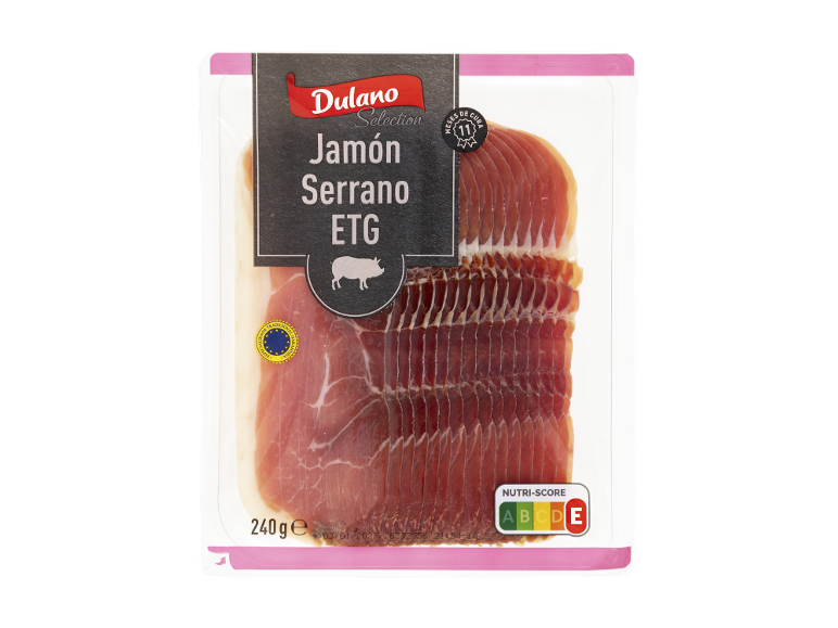 Embalagem de Jamón Serrano ETG Dulano Selection de 240 g.