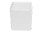 Recipiente de plástico branco com tampa, de formato quadrado.