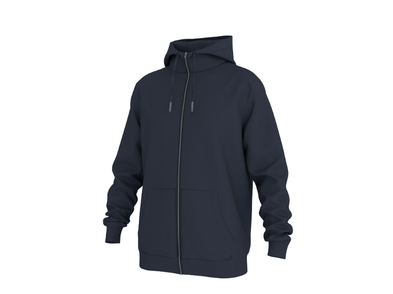 Hoodie azul-marinho masculino com fecho e capuz, com bolsos.