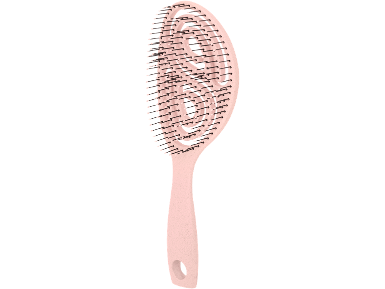Escova de cabelo rosa ventilada com cerdas pretas.