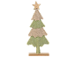 Árvore de Natal decorativa de feltro com uma estrela de madeira no topo.