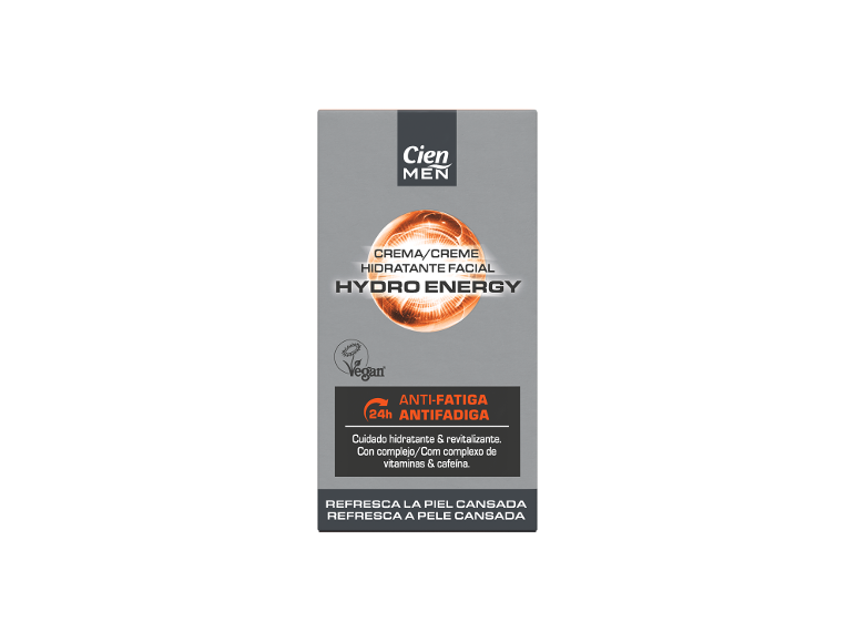 Creme facial hidratante masculino, antifadiga, com vitaminas e cafeína.