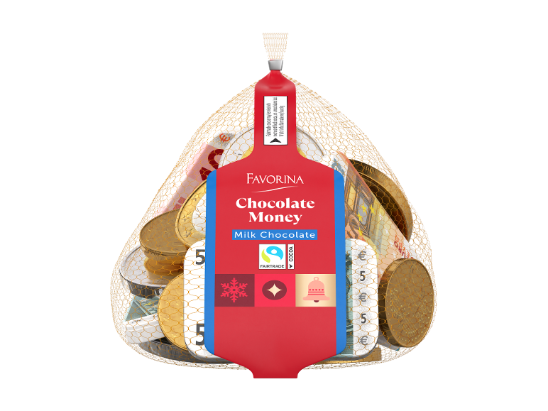 Moedas de chocolate Favorina em rede, 150g.