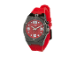 Relógio masculino vermelho e preto com bracelete de silicone e mostrador estampado.